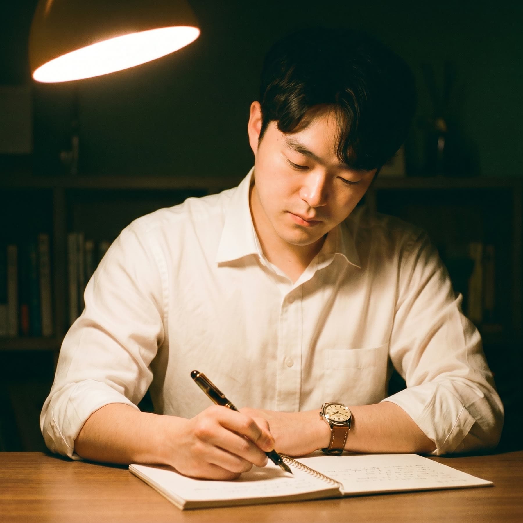 노트에 생각을 기록하고 있는 허마일 함장